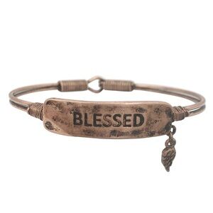 Blessed Worded Copper Tone Hook Bangle Bracelet